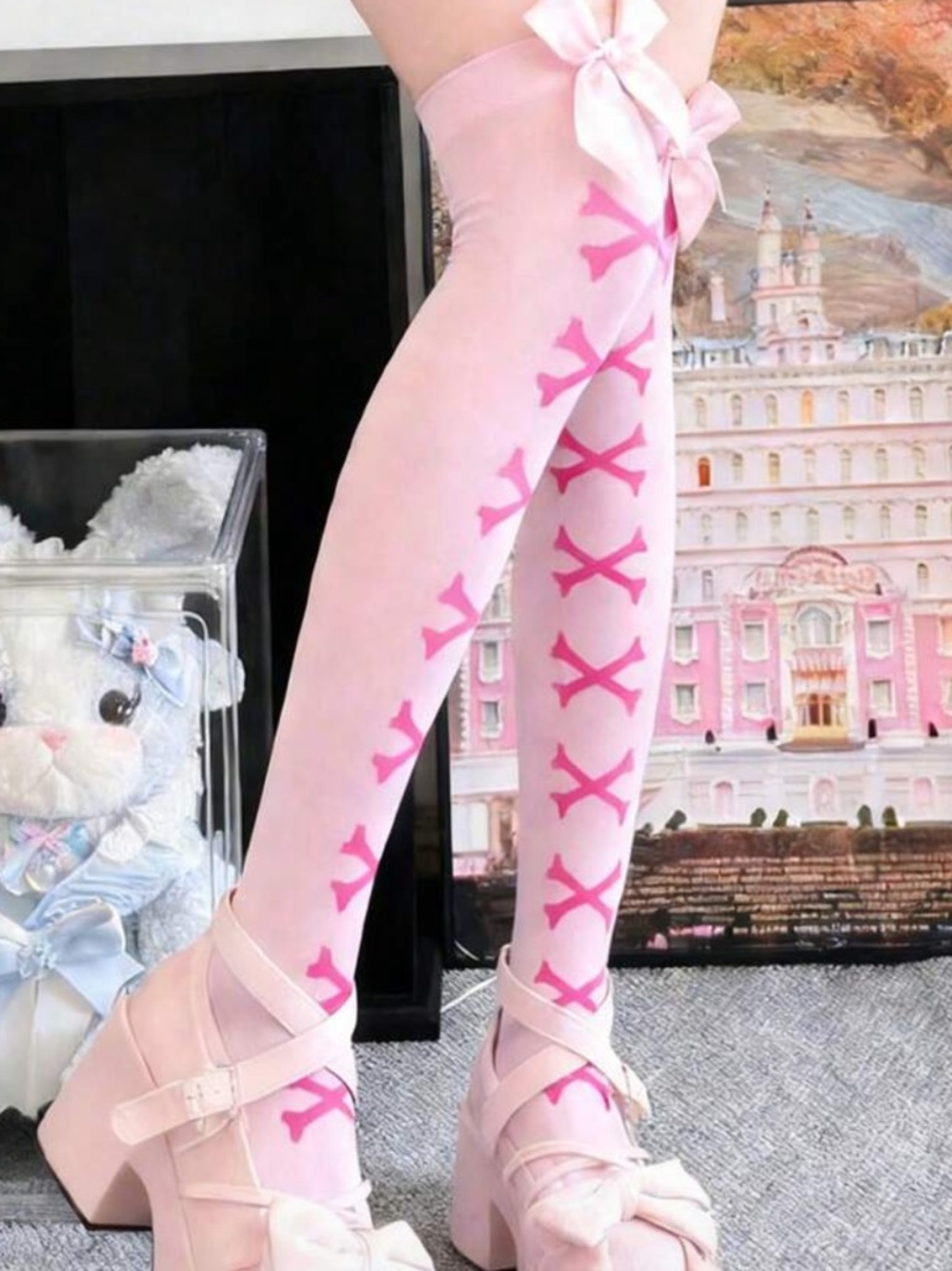 Sweet Pink over the knee socks with Bow